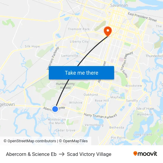 Abercorn & Science Eb to Scad Victory Village map