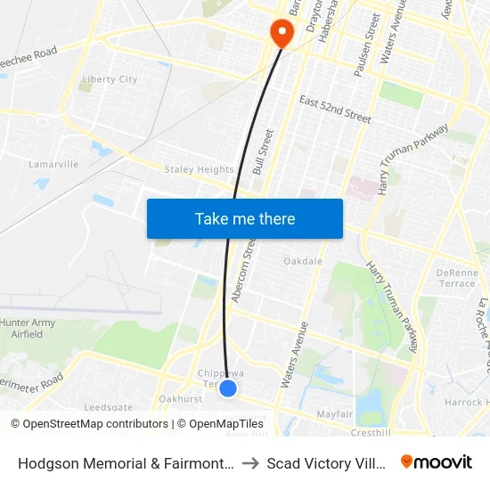 Hodgson Memorial & Fairmont Nb to Scad Victory Village map