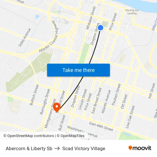 Abercorn & Liberty Sb to Scad Victory Village map
