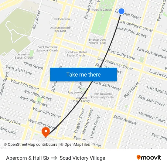 Abercorn & Hall Sb to Scad Victory Village map