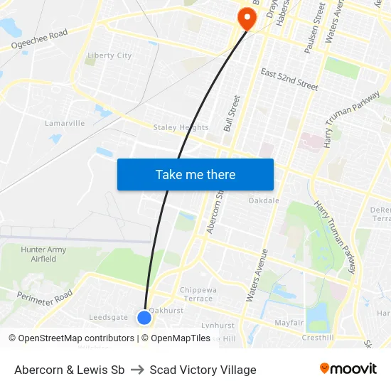 Abercorn & Lewis Sb to Scad Victory Village map