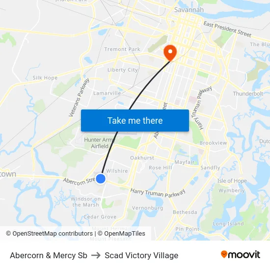 Abercorn & Mercy Sb to Scad Victory Village map