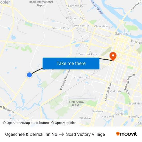 Ogeechee & Derrick Inn Nb to Scad Victory Village map