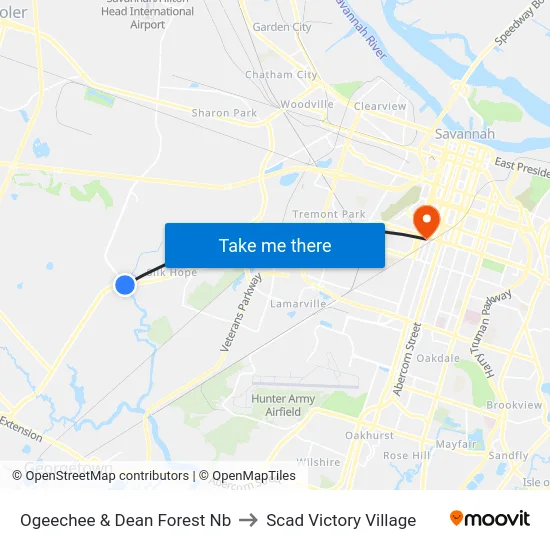 Ogeechee & Dean Forest Nb to Scad Victory Village map