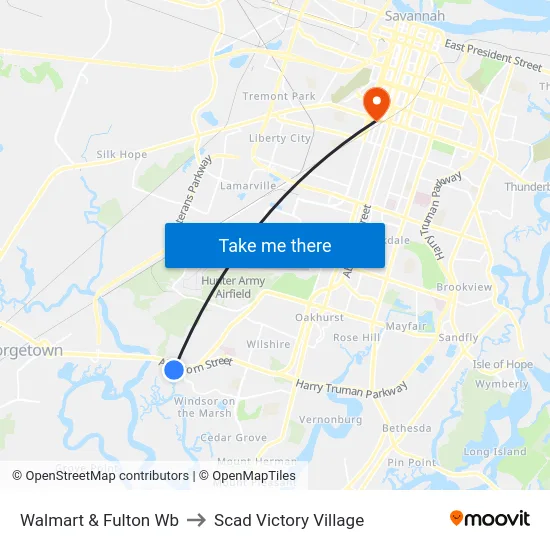 Walmart & Fulton Wb to Scad Victory Village map