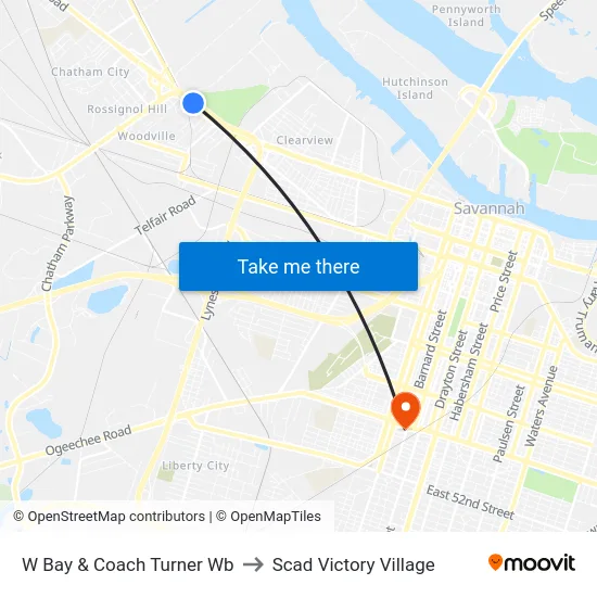 W Bay & Coach Turner Wb to Scad Victory Village map