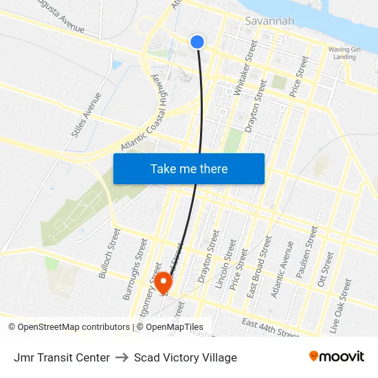 Jmr Transit Center to Scad Victory Village map