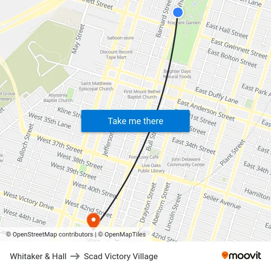 Whitaker & Hall to Scad Victory Village map