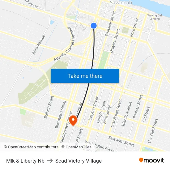 Mlk & Liberty Nb to Scad Victory Village map