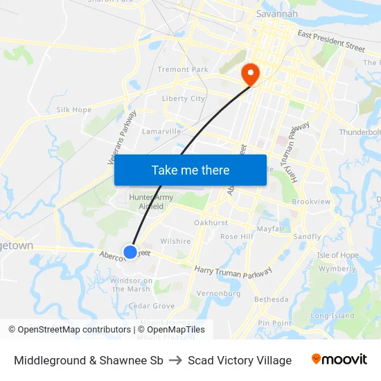 Middleground & Shawnee Sb to Scad Victory Village map