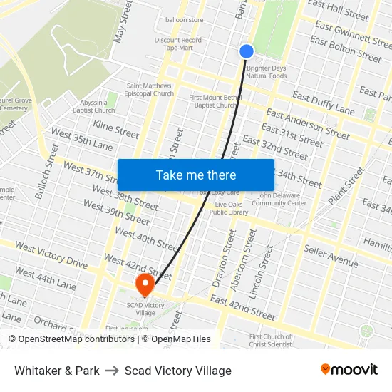 Whitaker & Park to Scad Victory Village map
