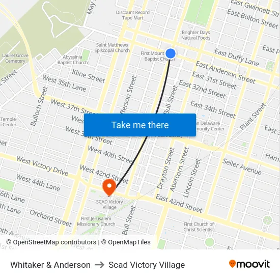 Whitaker & Anderson to Scad Victory Village map
