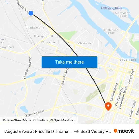 Augusta Ave at Priscilla D Thomas Way Nb to Scad Victory Village map