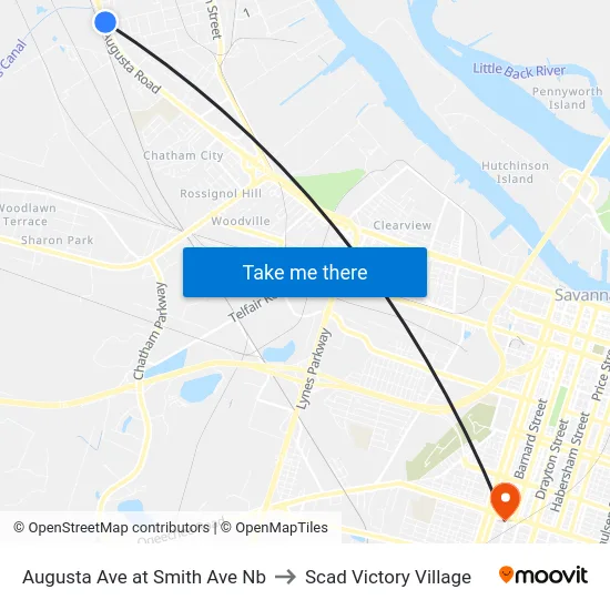Augusta Ave at Smith Ave Nb to Scad Victory Village map