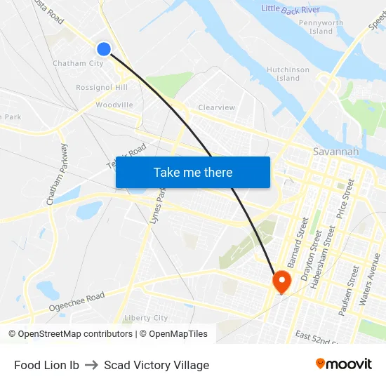 Food Lion Ib to Scad Victory Village map