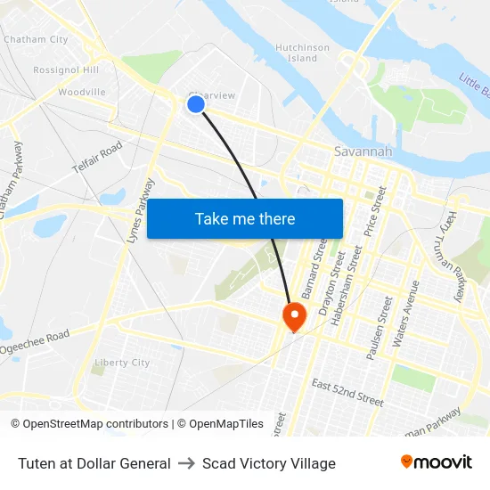 Tuten at Dollar General to Scad Victory Village map