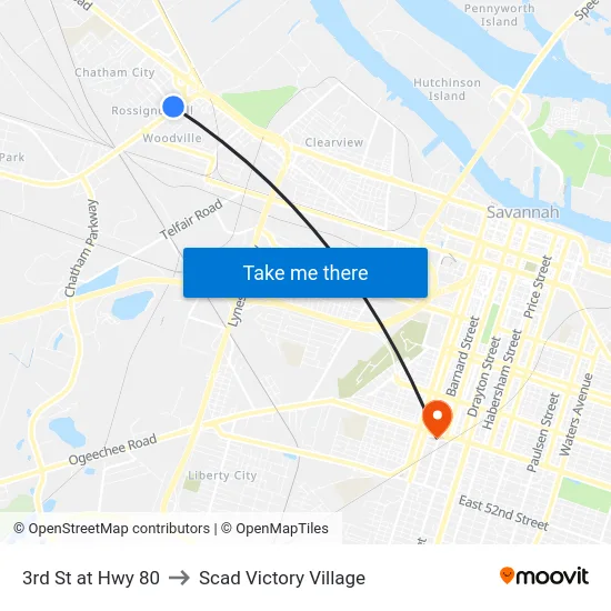 3rd St at Hwy 80 to Scad Victory Village map