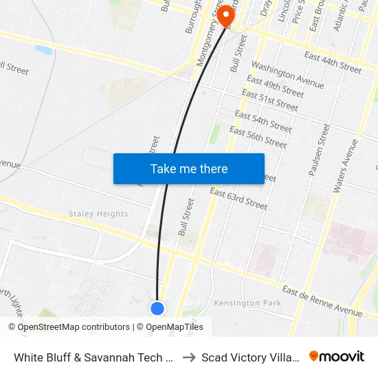 White Bluff & Savannah Tech Sb to Scad Victory Village map