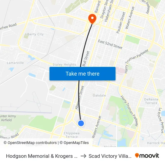 Hodgson Memorial & Krogers Sb to Scad Victory Village map