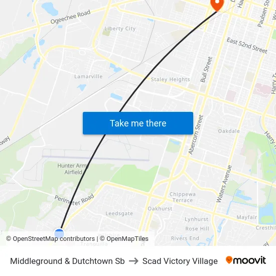 Middleground & Dutchtown Sb to Scad Victory Village map
