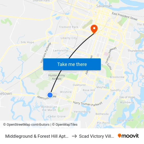Middleground & Forest Hill Apts Nb to Scad Victory Village map