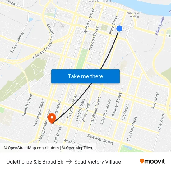 Oglethorpe & E Broad Eb to Scad Victory Village map