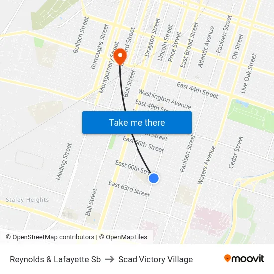 Reynolds & Lafayette Sb to Scad Victory Village map