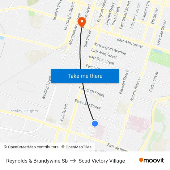 Reynolds & Brandywine Sb to Scad Victory Village map