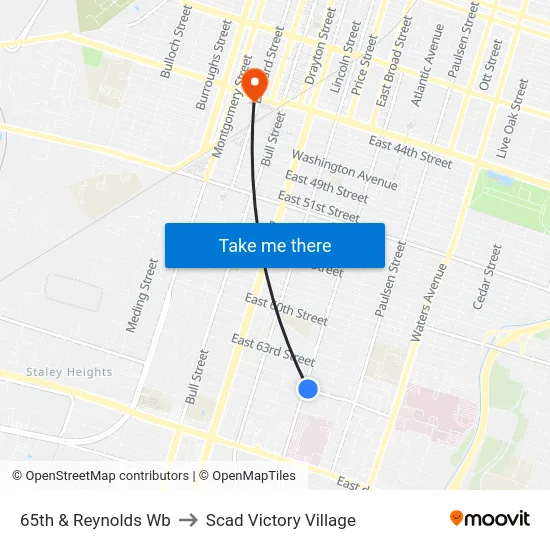 65th & Reynolds Wb to Scad Victory Village map