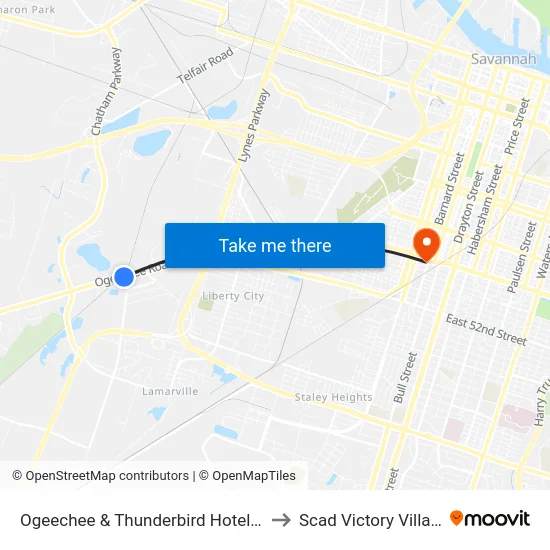 Ogeechee & Thunderbird Hotel Nb to Scad Victory Village map
