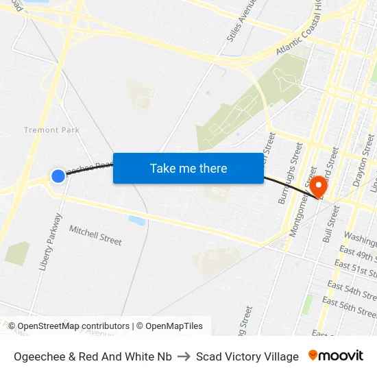 Ogeechee & Red And White Nb to Scad Victory Village map