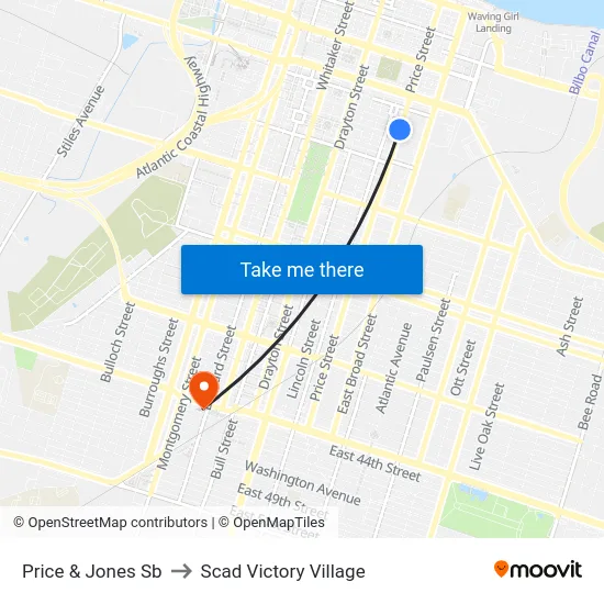 Price & Jones Sb to Scad Victory Village map