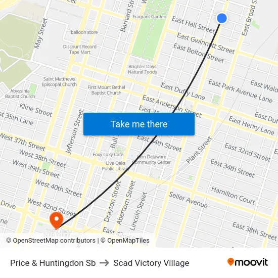 Price & Huntingdon Sb to Scad Victory Village map