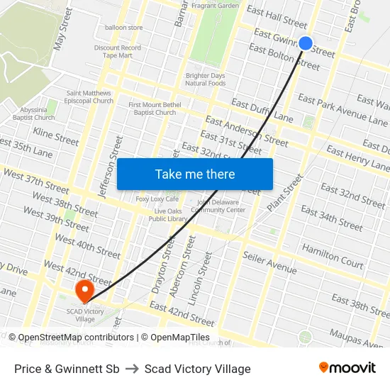 Price & Gwinnett Sb to Scad Victory Village map
