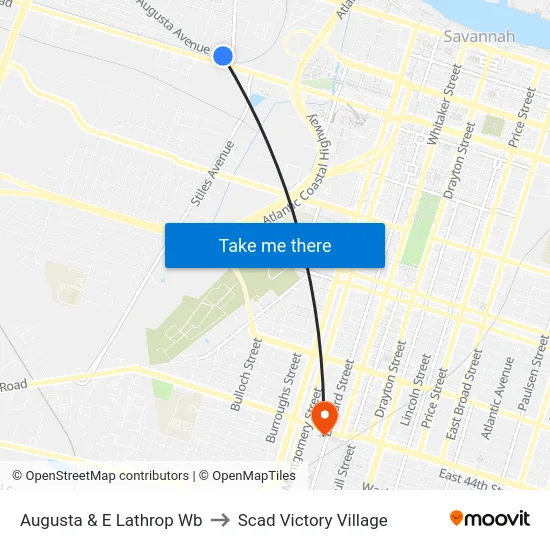 Augusta & E Lathrop Wb to Scad Victory Village map