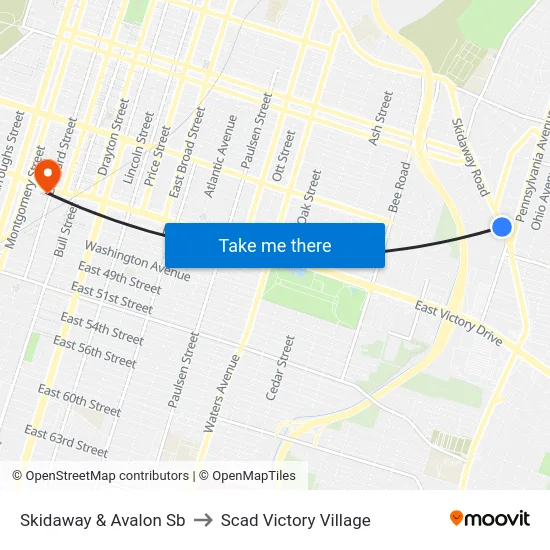 Skidaway & Avalon Sb to Scad Victory Village map