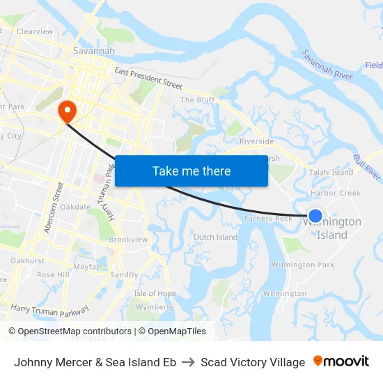 Johnny Mercer & Sea Island Eb to Scad Victory Village map