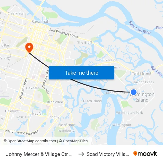 Johnny Mercer & Village Ctr Wb to Scad Victory Village map