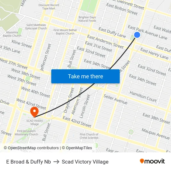 E Broad & Duffy Nb to Scad Victory Village map