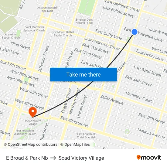 E Broad & Park Nb to Scad Victory Village map