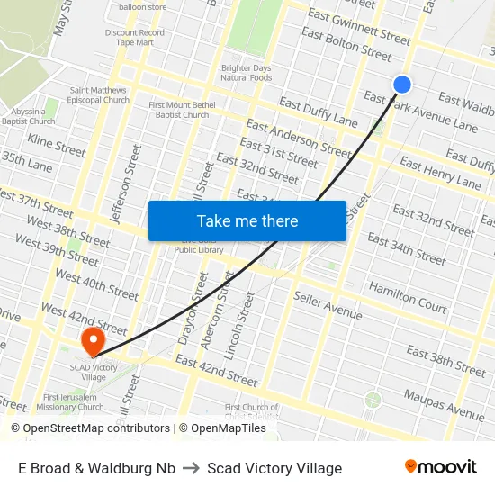 E Broad & Waldburg Nb to Scad Victory Village map
