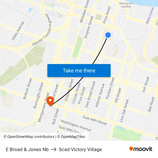 E Broad & Jones Nb to Scad Victory Village map