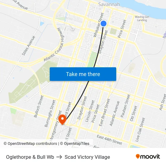 Oglethorpe & Bull Wb to Scad Victory Village map