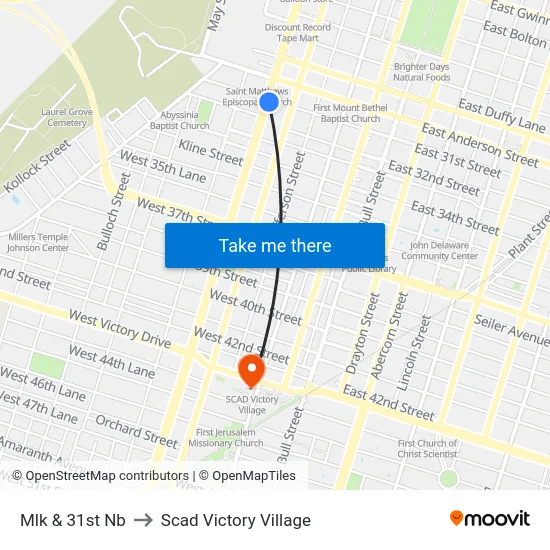 Mlk & 31st Nb to Scad Victory Village map