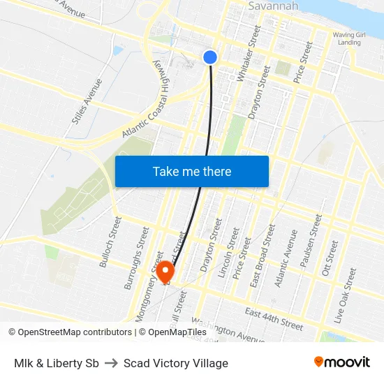Mlk & Liberty Sb to Scad Victory Village map
