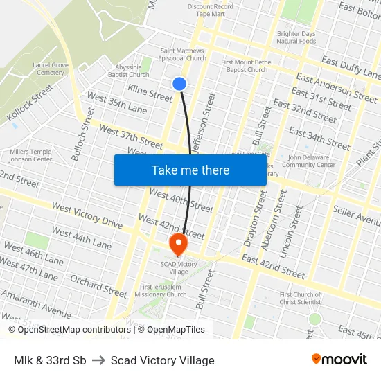 Mlk & 33rd Sb to Scad Victory Village map
