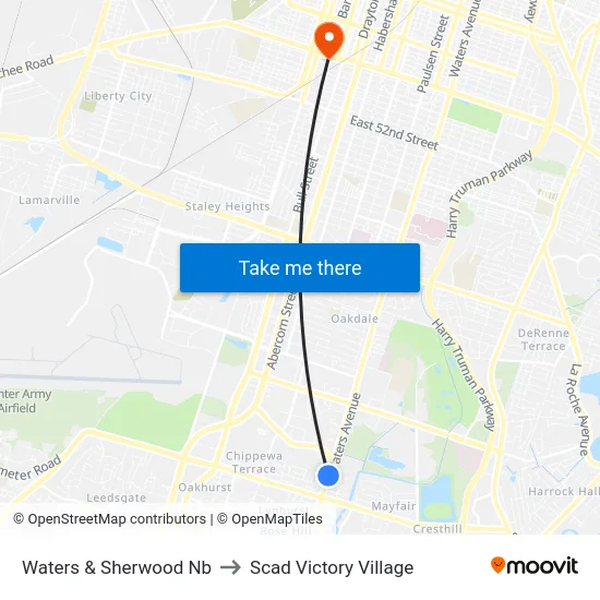 Waters & Sherwood Nb to Scad Victory Village map