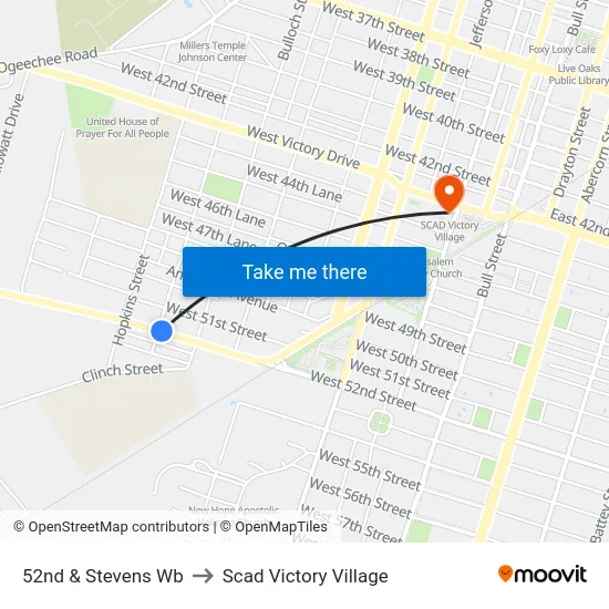 52nd & Stevens Wb to Scad Victory Village map