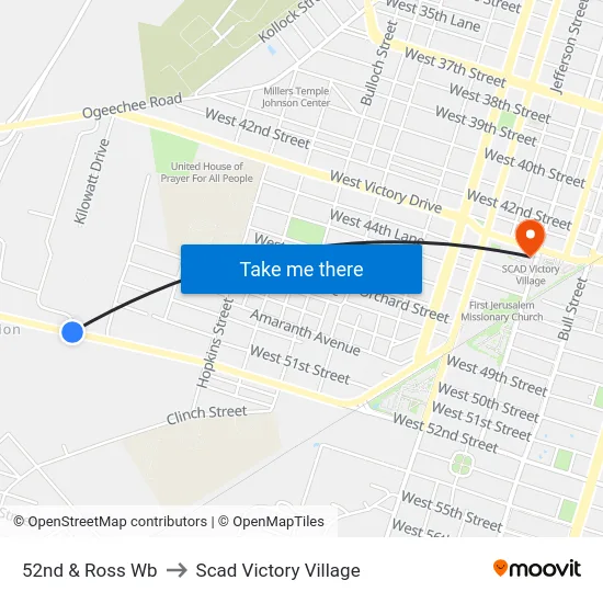 52nd & Ross Wb to Scad Victory Village map