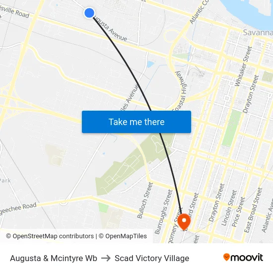 Augusta & Mcintyre Wb to Scad Victory Village map